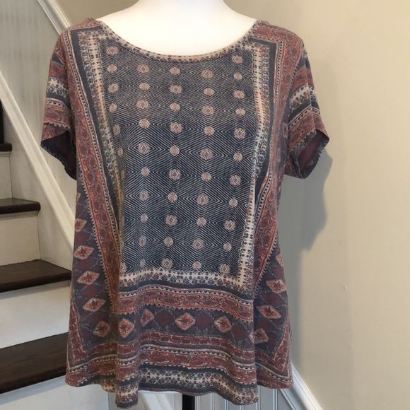 LUCKY BRAND Boho Tapestry Dusty Rose Short Sleeve Shirt Size 1X - Picture 1 of 5